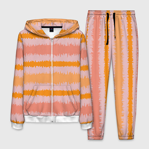 Мужской костюм Полосы зигзагообразные оранжево-розовые / 3D-Белый – фото 1