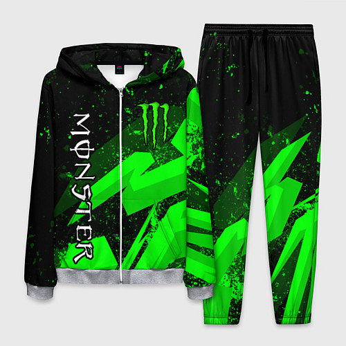 Мужской костюм Monster energy - зеленые брызги / 3D-Меланж – фото 1