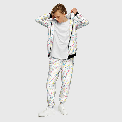 Мужской костюм Цветные точки и дуги на белом / 3D-Черный – фото 3