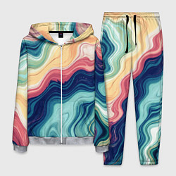 Костюм мужской Абстрактные волнистые линии синий, цвет: 3D-меланж