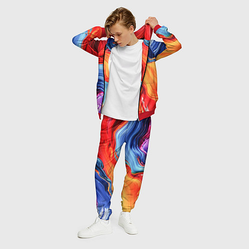 Мужской костюм Красно-синие масляные краски смешение абстракция / 3D-Красный – фото 3