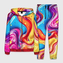 Костюм мужской Смесь красно-жёлто-голубых масляных красок абстрак, цвет: 3D-красный