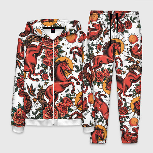 Мужской костюм Красный конь в стиле татуировки / 3D-Белый – фото 1