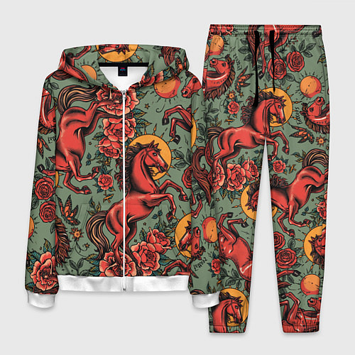 Мужской костюм Красный конь и розы / 3D-Белый – фото 1