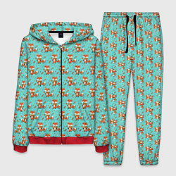 Костюм мужской Лисица среди листьев и цветов паттерн, цвет: 3D-красный