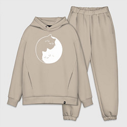 Мужской костюм оверсайз Котики Инь Янь, цвет: миндальный