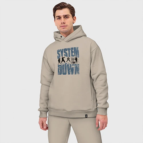 Мужской костюм оверсайз System of a Down большое лого / Миндальный – фото 3