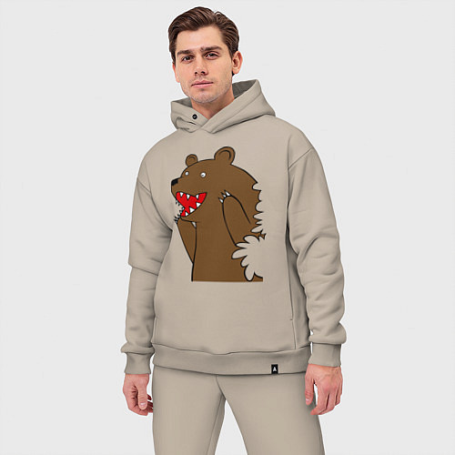 Мужской костюм оверсайз Медведь цензурный / Миндальный – фото 3