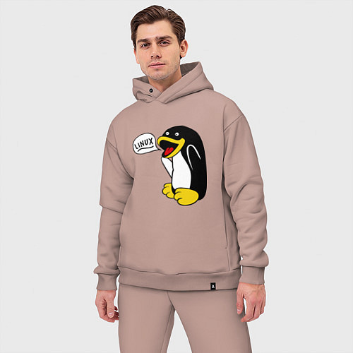Мужской костюм оверсайз Пингвин: Linux / Пыльно-розовый – фото 3
