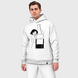 Мужской костюм оверсайз Девушка с бутылкой вина, цвет: белый — фото 2