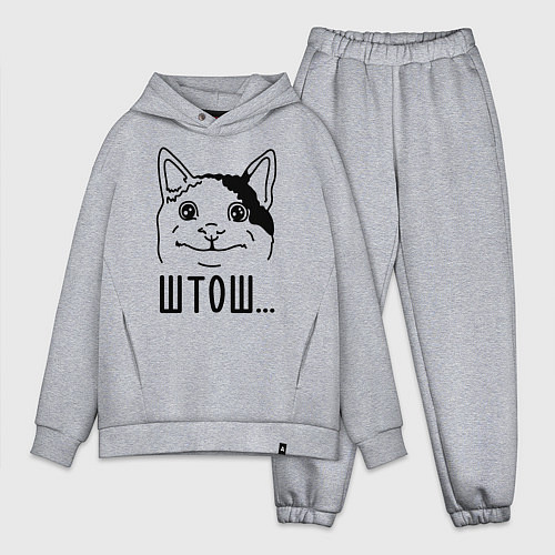 Мужской костюм оверсайз Штош Вежливый котик мем / Меланж – фото 1