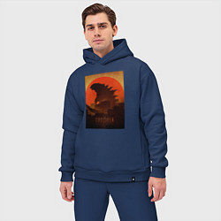 Мужской костюм оверсайз Godzilla and red sun, цвет: тёмно-синий — фото 2