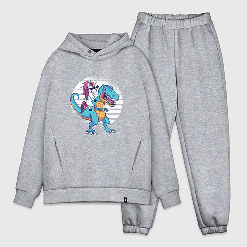 Мужской костюм оверсайз Единорог верхом на динозавре / Меланж – фото 1