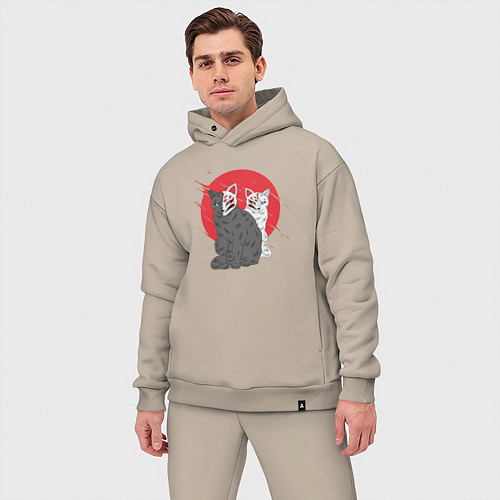 Мужской костюм оверсайз Japan Cats Z / Миндальный – фото 3