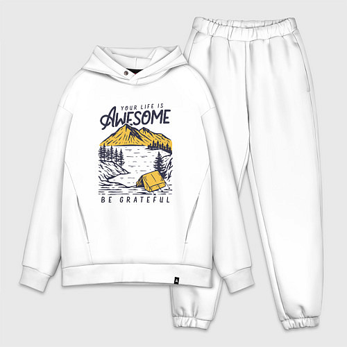 Мужской костюм оверсайз Жизнь потрясающа / Белый – фото 1