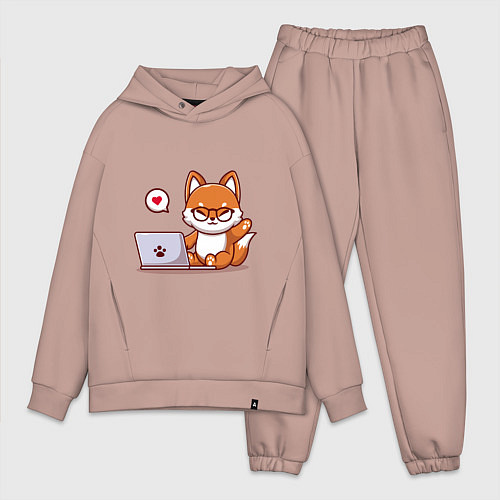 Мужской костюм оверсайз Cute fox and laptop / Пыльно-розовый – фото 1