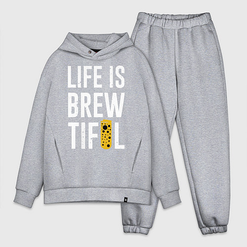 Мужской костюм оверсайз Надпись Жизнь прекрасна / Меланж – фото 1