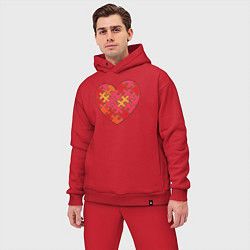 Мужской костюм оверсайз Аутизм Пазл из сердца, цвет: красный — фото 2