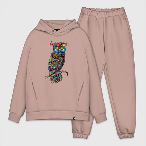 Мужской костюм оверсайз Сова на ветке / Пыльно-розовый – фото 1