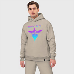 Мужской костюм оверсайз BON JOVI NEON LOGO HEART, цвет: миндальный — фото 2