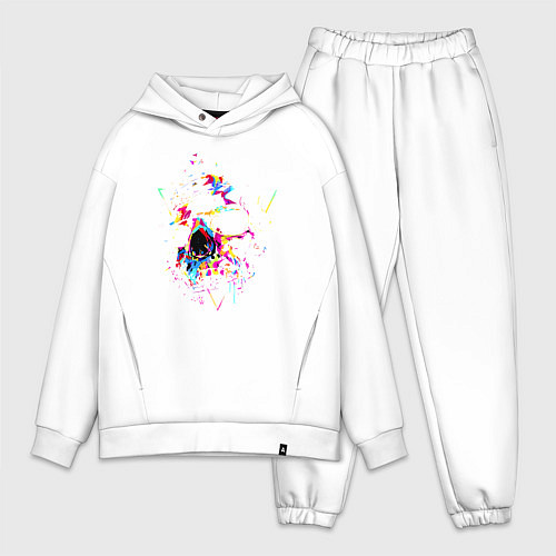 Мужской костюм оверсайз Психоделический череп с птицами / Белый – фото 1