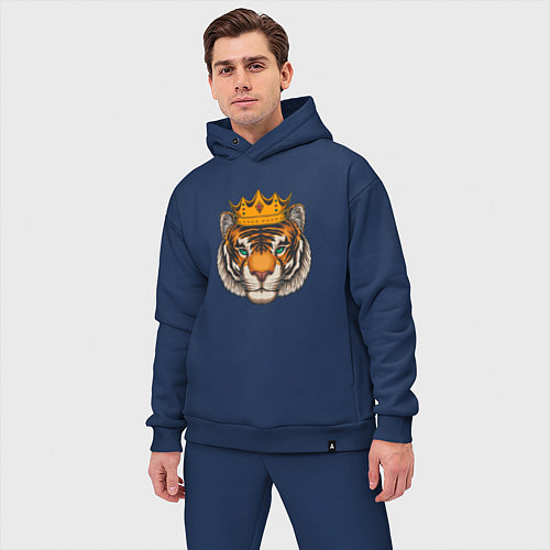 Мужской костюм оверсайз Тигр в короне Tiger in the crown / Тёмно-синий – фото 3