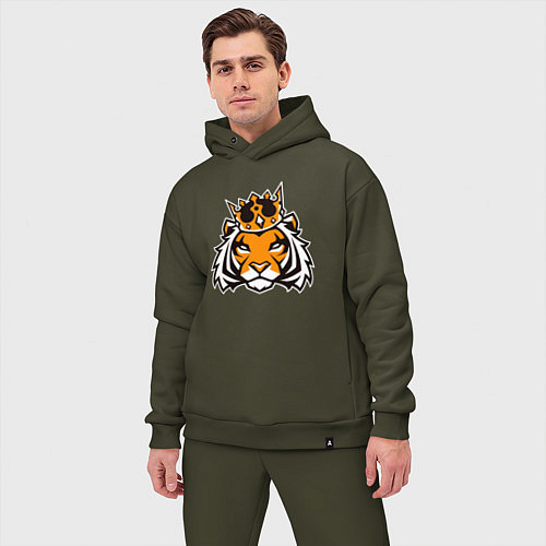 Мужской костюм оверсайз Тигр в короне Tiger in crown / Хаки – фото 3