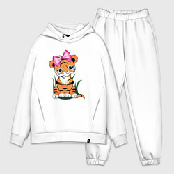 Мужской костюм оверсайз Тигр девочка, цвет: белый