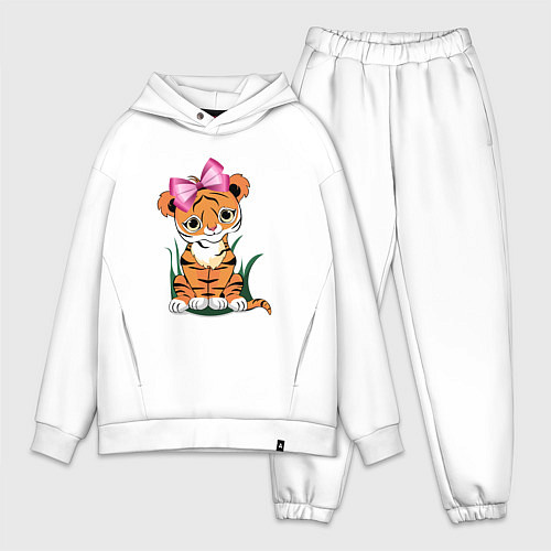 Мужской костюм оверсайз Тигр девочка / Белый – фото 1