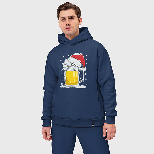 Мужской костюм оверсайз Новогодняя кружка пивасика / Тёмно-синий – фото 3