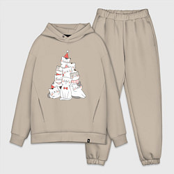 Мужской костюм оверсайз НОВОГОДНЯЯ ЕЛКА ИЗ КОТОВ, цвет: миндальный