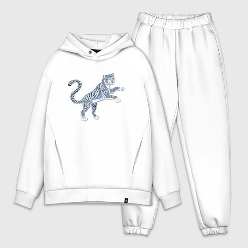 Мужской костюм оверсайз Водяной голубой тигрёнок, символ 2022 / Белый – фото 1