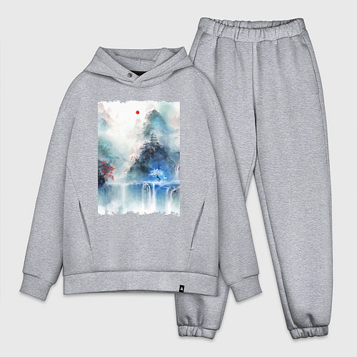 Мужской костюм оверсайз Изумительный японский пейзаж / Меланж – фото 1