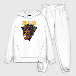 Мужской костюм оверсайз Волк с пламенными глазами, цвет: белый