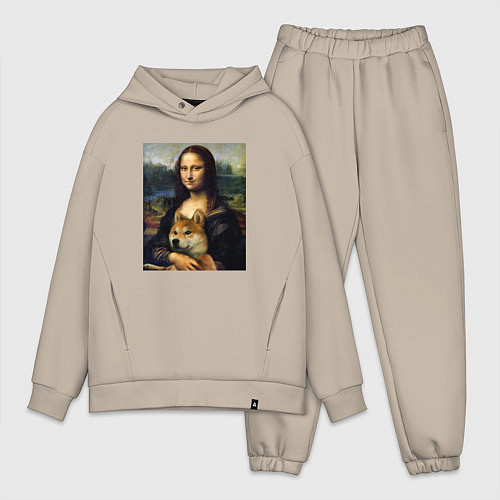 Мужской костюм оверсайз Shiba Inu Mona Lisa / Миндальный – фото 1