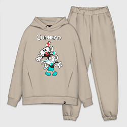 Мужской костюм оверсайз Cuphead веселые чашечки, цвет: миндальный