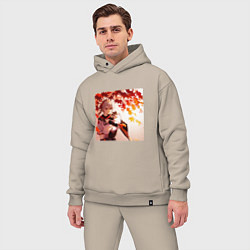 Мужской костюм оверсайз Каэдэхара Кадзуха с котенком Геншин Импакт, цвет: миндальный — фото 2