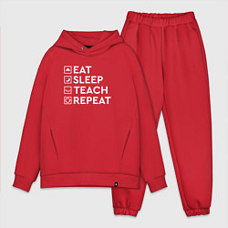 Мужской костюм оверсайз Eat sleep TEACH repeat, цвет: красный
