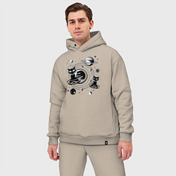 Мужской костюм оверсайз Коты пришельцы в космосе, цвет: миндальный — фото 2