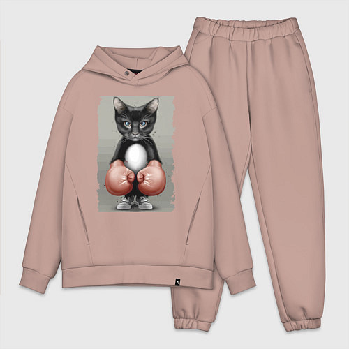 Мужской костюм оверсайз Крутой котяра в боксёрских перчатках Cool cat in b / Пыльно-розовый – фото 1