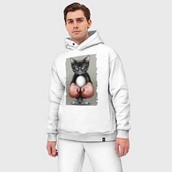 Мужской костюм оверсайз Крутой котяра в боксёрских перчатках Cool cat in b, цвет: белый — фото 2