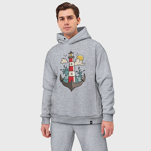 Мужской костюм оверсайз Маяк Якорь Lighthouse Anchor / Меланж – фото 3