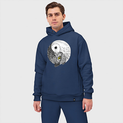 Мужской костюм оверсайз Инь Янь по совиному / Тёмно-синий – фото 3