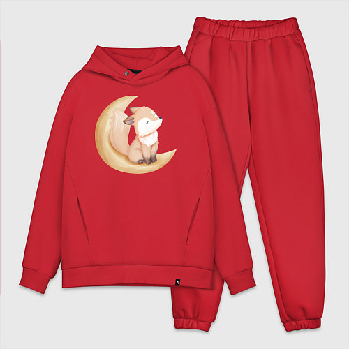 Мужской костюм оверсайз Милый Лисёнок Сидит На Месяце и Нежится / Красный – фото 1