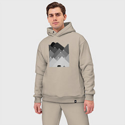 Мужской костюм оверсайз Медведь и треугольные горы, цвет: миндальный — фото 2