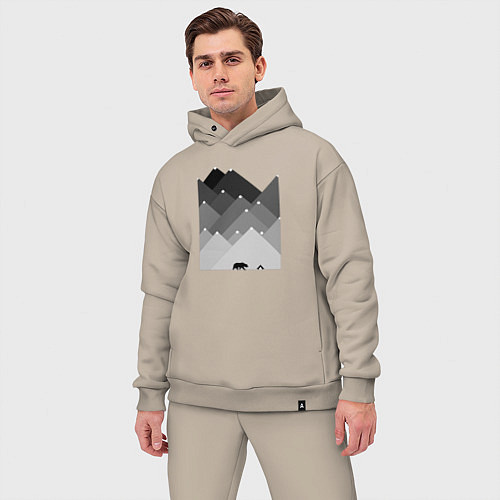 Мужской костюм оверсайз Медведь и треугольные горы / Миндальный – фото 3