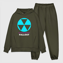 Мужской костюм оверсайз Символ Fallout в неоновых цветах, цвет: хаки