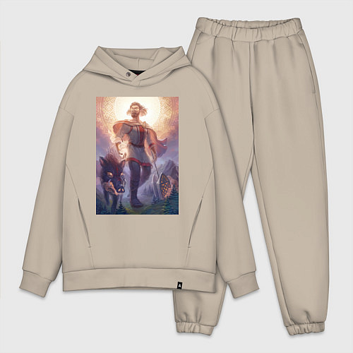 Мужской костюм оверсайз Солнечный бог Сварог / Миндальный – фото 1