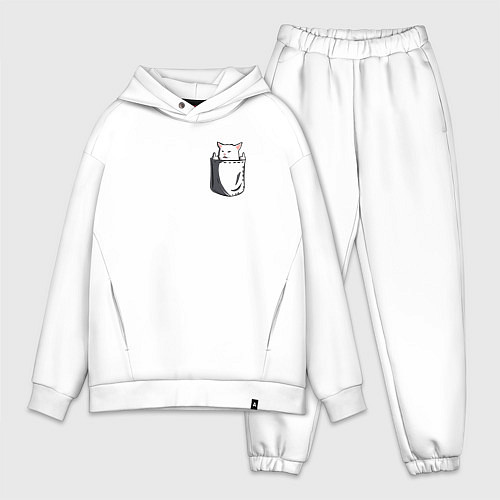 Мужской костюм оверсайз Карманный кот мем / Белый – фото 1