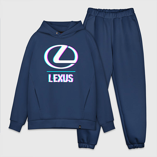 Мужской костюм оверсайз Значок Lexus в стиле glitch / Тёмно-синий – фото 1